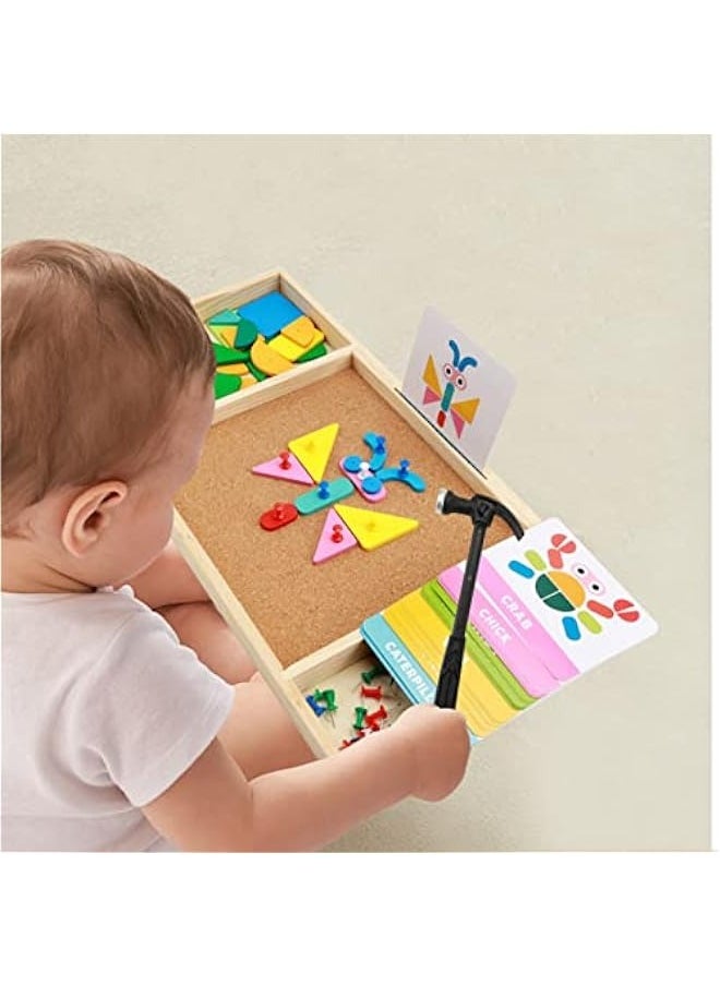 DURKU Wooden Hammer Toy for Kids 3+ | Montessori Shape Sorting Set | Corkboard with 64 Shapes | Preschool Educational Gift  - Image 2