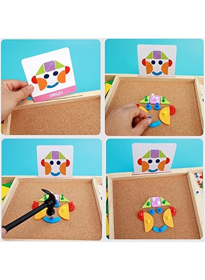 DURKU Wooden Hammer Toy for Kids 3+ | Montessori Shape Sorting Set | Corkboard with 64 Shapes | Preschool Educational Gift  - Image 3