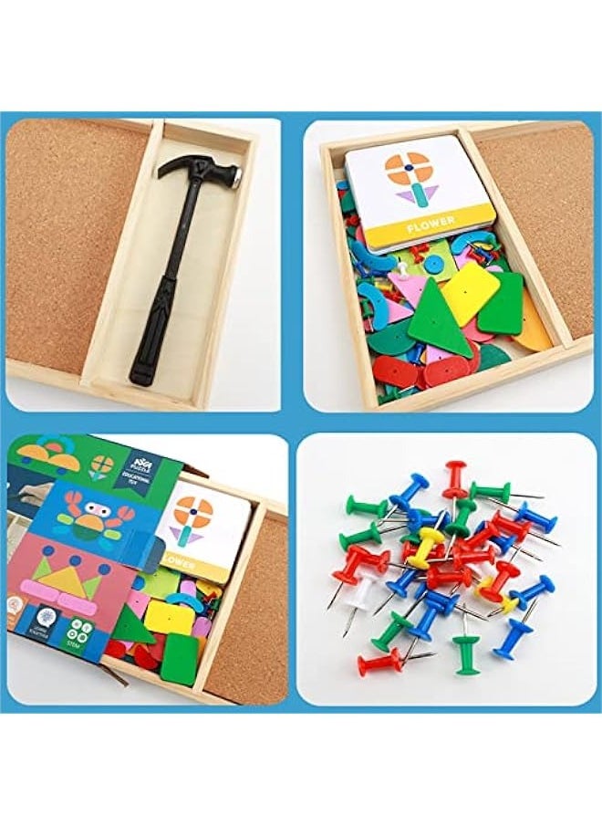 DURKU Wooden Hammer Toy for Kids 3+ | Montessori Shape Sorting Set | Corkboard with 64 Shapes | Preschool Educational Gift  - Image 5