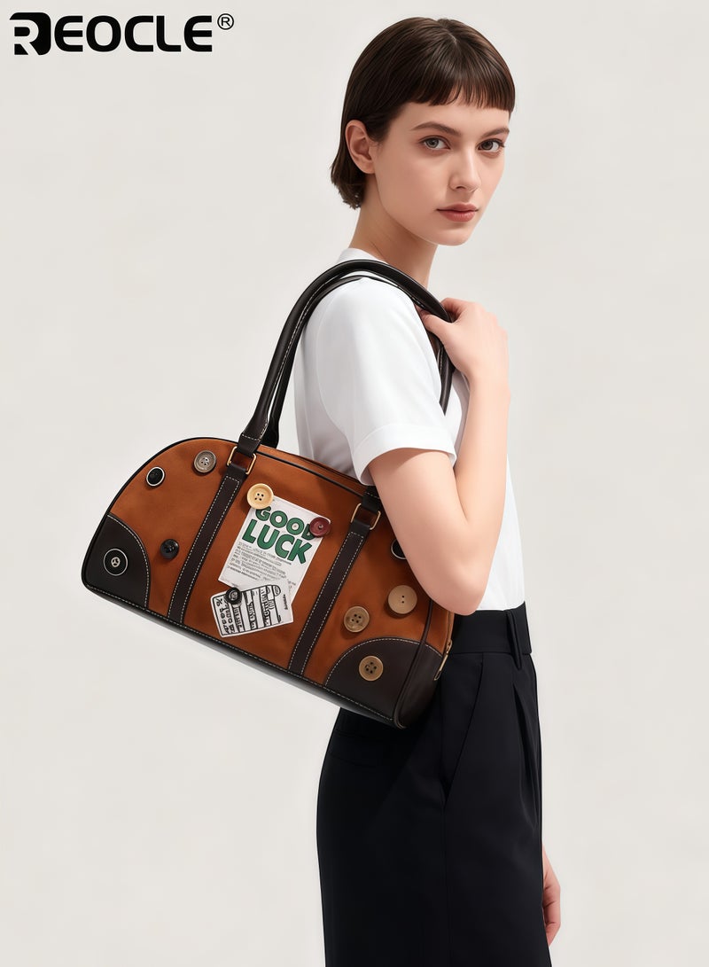 REOCLE Women's Vintage Bowling Bag with Classic Silhouette and Versatile Design Commuter Tote with Structured Shape for Office Daily Use - Image 1