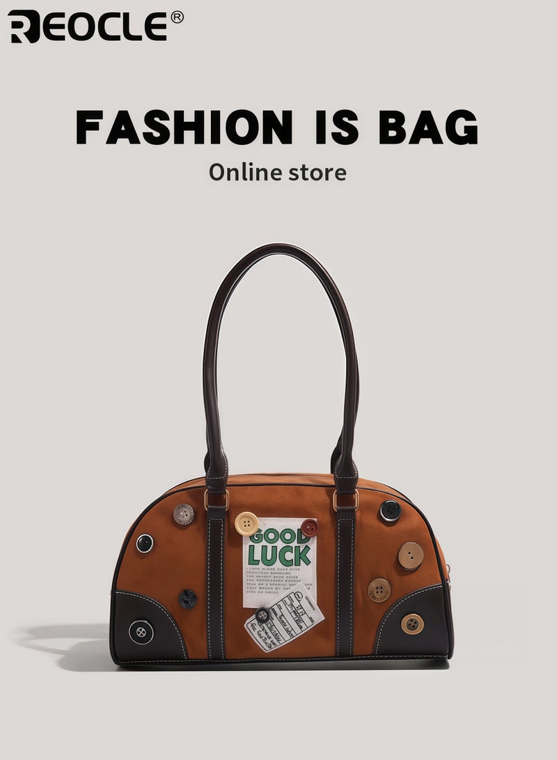 REOCLE Women's Vintage Bowling Bag with Classic Silhouette and Versatile Design Commuter Tote with Structured Shape for Office Daily Use - Image 2