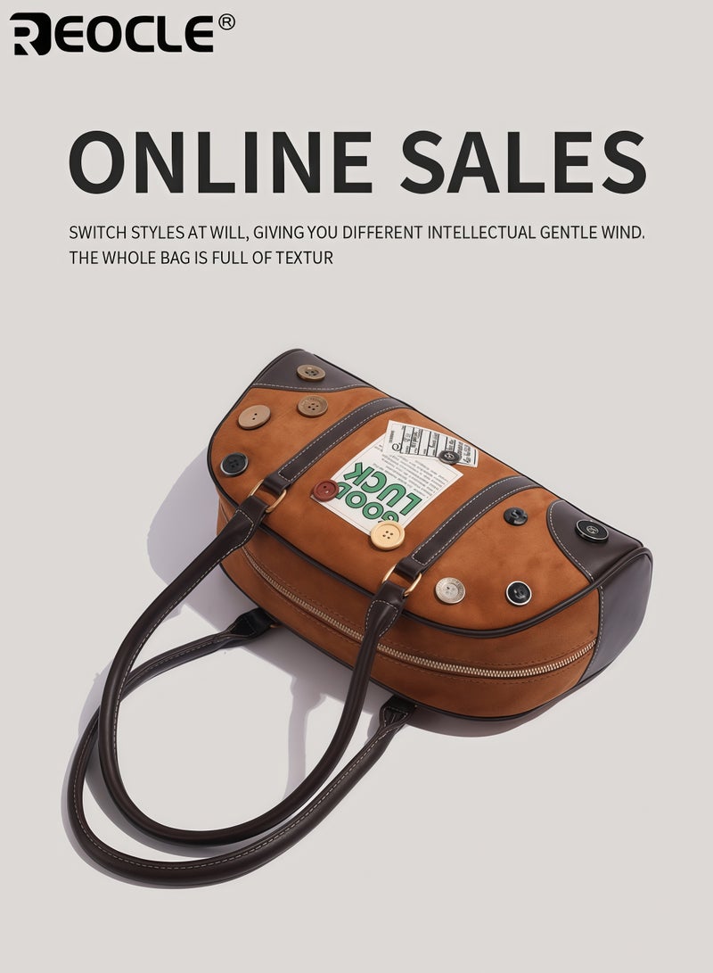 REOCLE Women's Vintage Bowling Bag with Classic Silhouette and Versatile Design Commuter Tote with Structured Shape for Office Daily Use - Image 3