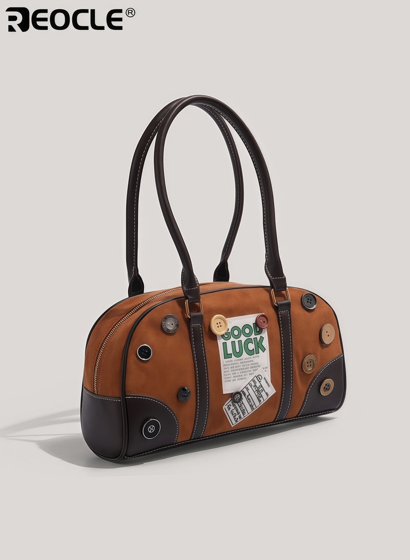 REOCLE Women's Vintage Bowling Bag with Classic Silhouette and Versatile Design Commuter Tote with Structured Shape for Office Daily Use - Image 4