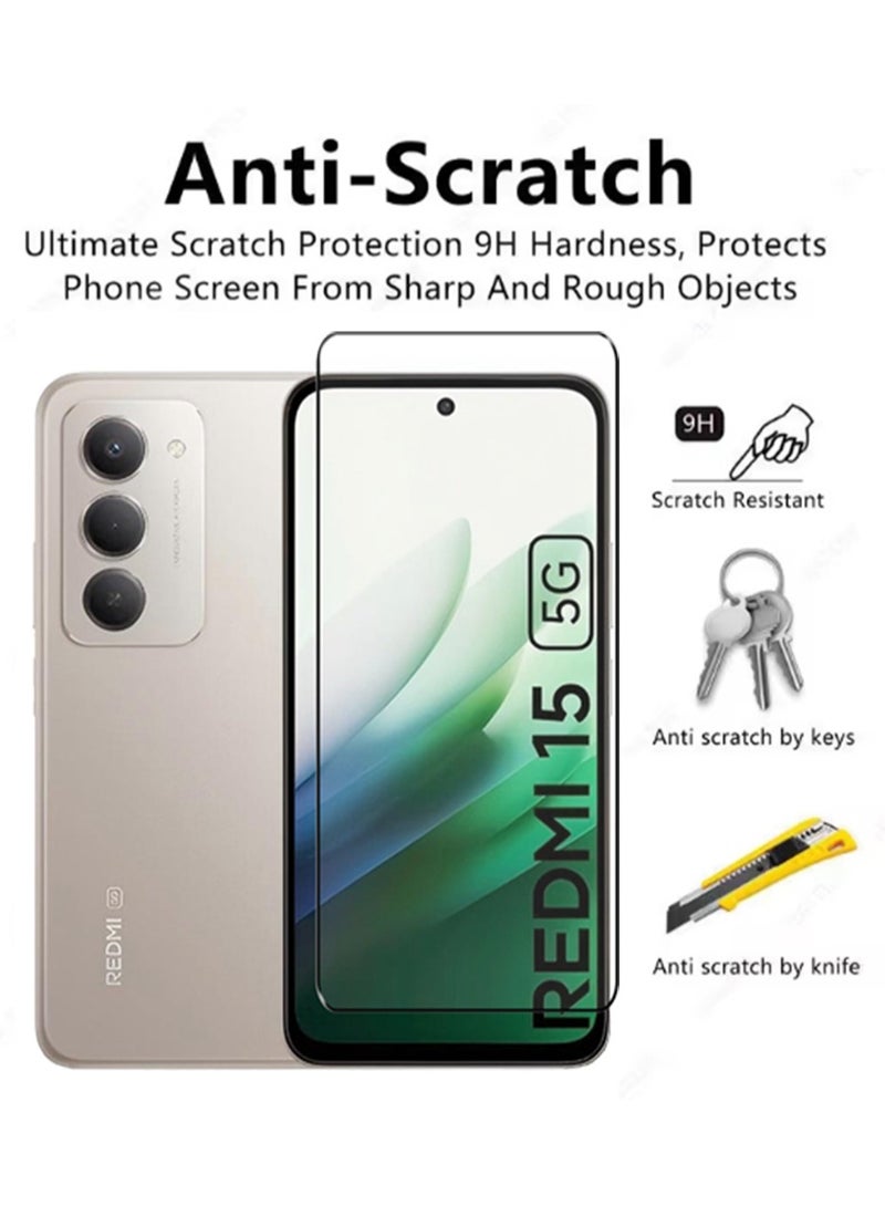 كومبي قطعتان من واقي الشاشة الزجاجي المقوى لهاتف شاومي ريدمي 15 5G، مقاوم للخدش، مضاد لبصمات الأصابع، خالٍ من الفقاعات - Image 3