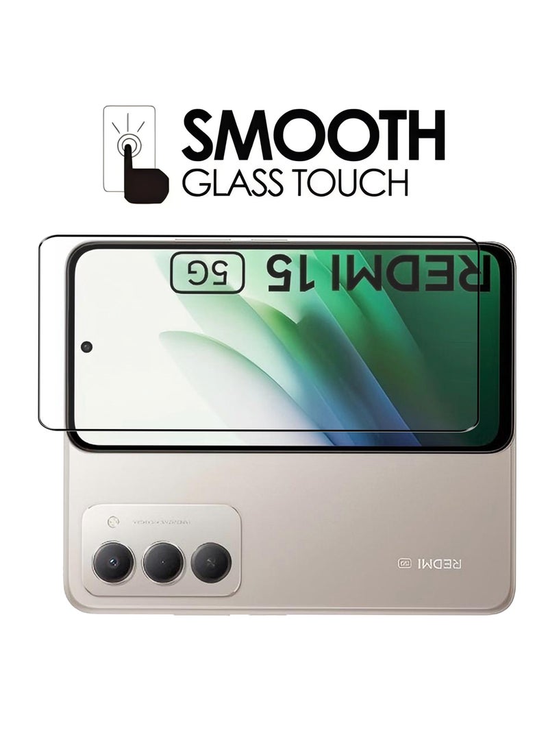 كومبي قطعتان من واقي الشاشة الزجاجي المقوى لهاتف شاومي ريدمي 15 5G، مقاوم للخدش، مضاد لبصمات الأصابع، خالٍ من الفقاعات - Image 4