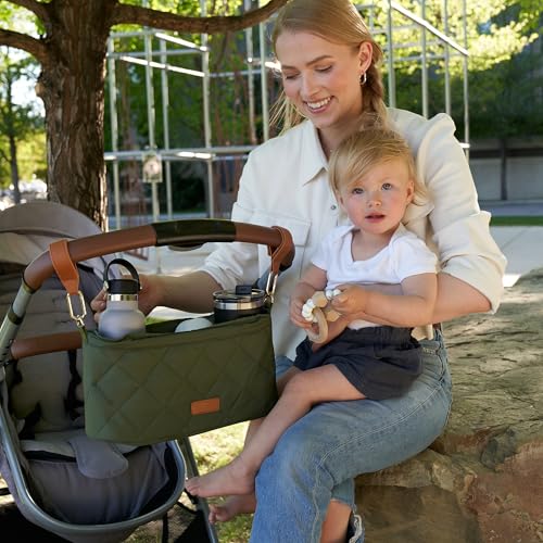 ZICOTO Beautiful Stroller Caddy Organizer With 2 Cup Holders Luxury Stroller Bag Universal Fit Leather Straps Zipper Pocket Spacious Accessories Perfectly Fits Doona Nuna Uppababy Strollers - Image 3