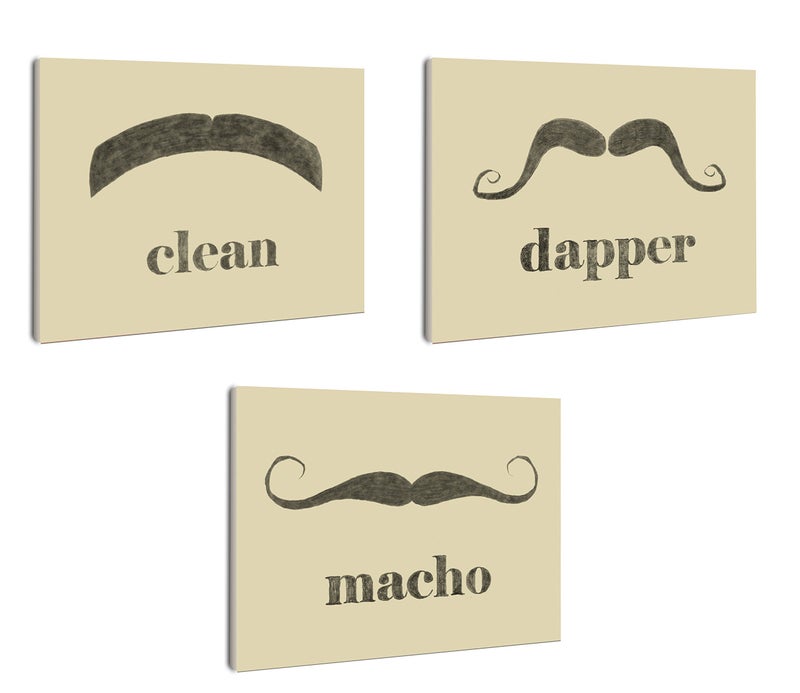 Stupell Industries The Stupell Home Decor Collection Dapper  Macho and Clean Mustache Trio Plaque - Image 1