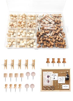 200Pcs Wood Push Pins,  5 Shapes Decorative Thumb Tacks, Wooden Pins and Tacks, Cork Board Thumbtacks, Cute Thumbtack for Bulletin Boards, Cork Boards, Whiteboards.