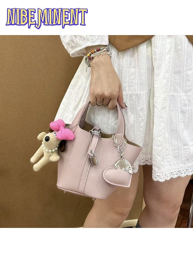 NIBEMINENT Patchwork Pendant Decor Simple Design Satchel Bag Include Puppy Pendant and Heart Pendant - Image 3