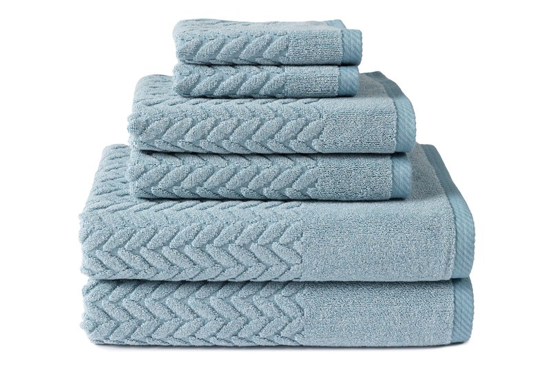 Texere 100 Organic Cotton Jacquard 650 GSM Premium Bath Towel Sets  Extra Absorbent Quick Dry and Plush 2 Large Bath Towels 2 Hand Towels 2 Washcloths Cable Smoke Blue 6 Piece