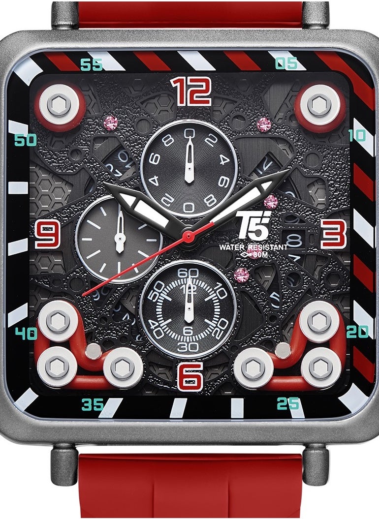 T5 T5 Men's Chronograph Square Dial Silicone Strap Watch  - Image 3