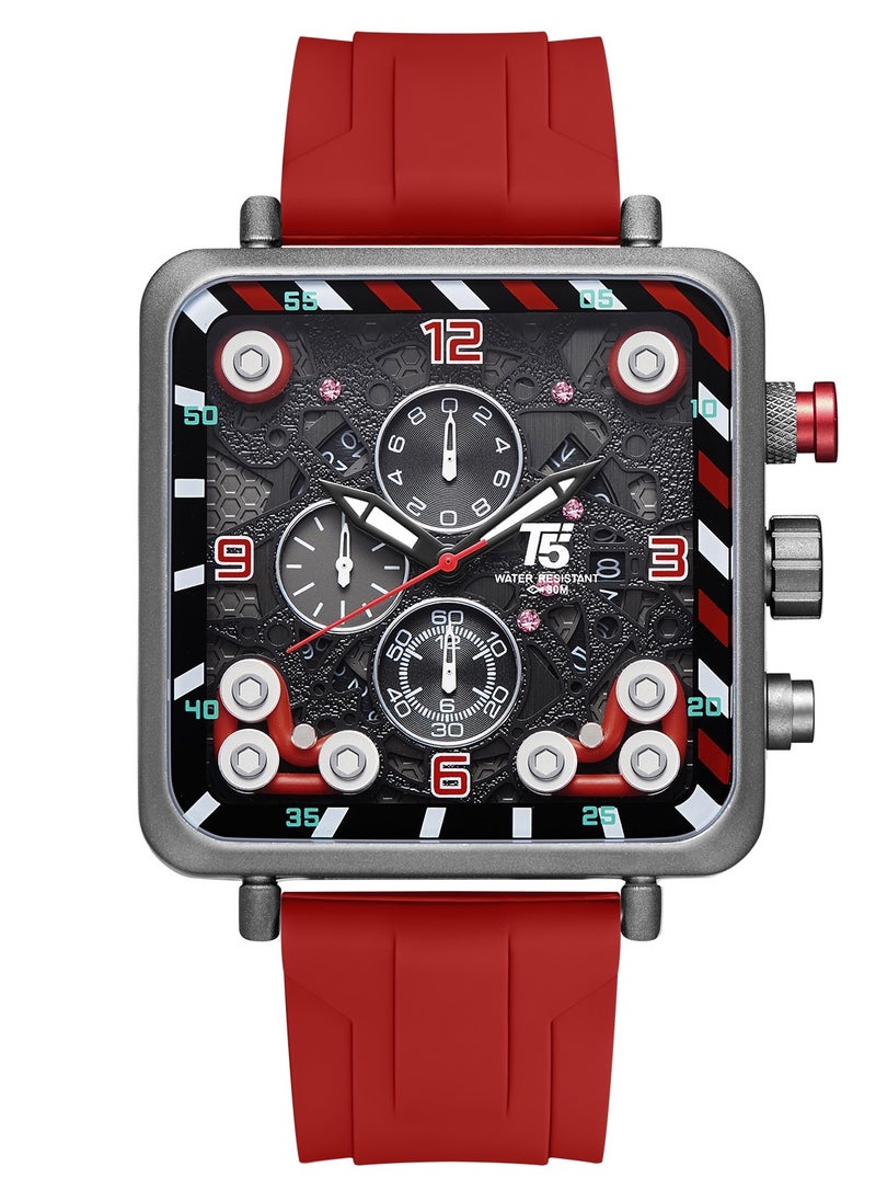 T5 T5 Men's Chronograph Square Dial Silicone Strap Watch  - Image 1