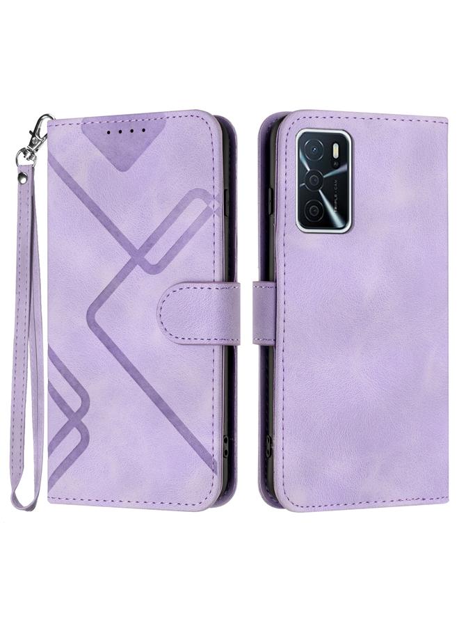 اس-توب جراب هاتف OPPO A16 بنمط خطوط من الجلد الملمس - Image 1