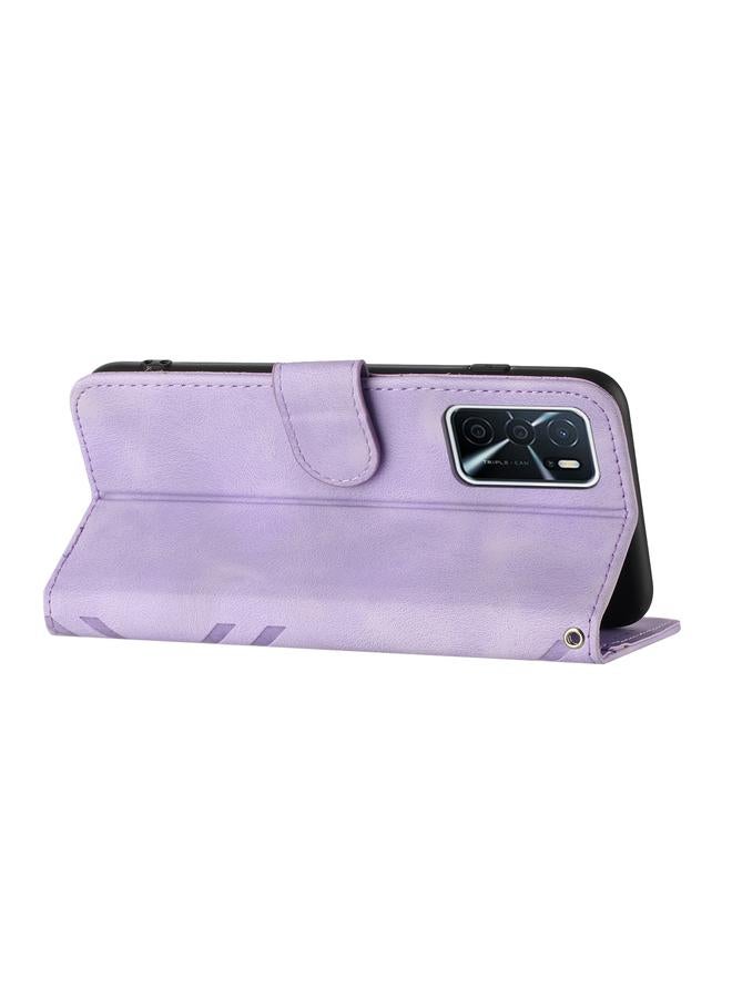 اس-توب جراب هاتف OPPO A16 بنمط خطوط من الجلد الملمس - Image 3