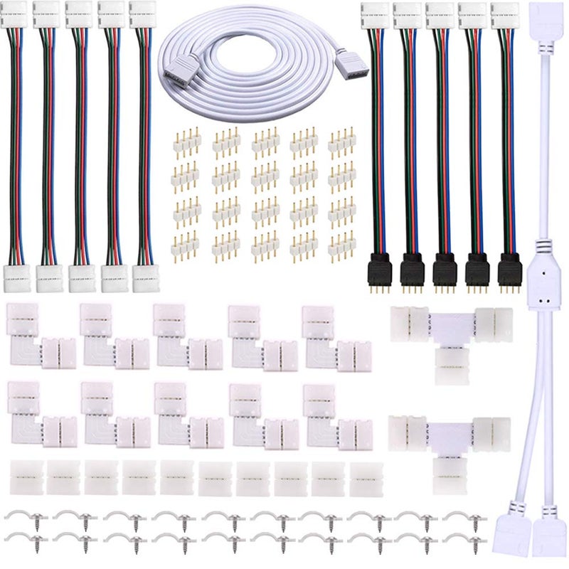 FSJEE 4 Pin LED Strip Connector Kit for 5050 RGBNOT RGBIC 10mm LED Light StripInclude 8 Types of Solderless AccessoriesProvide Most of Parts for DIY Lighting Project