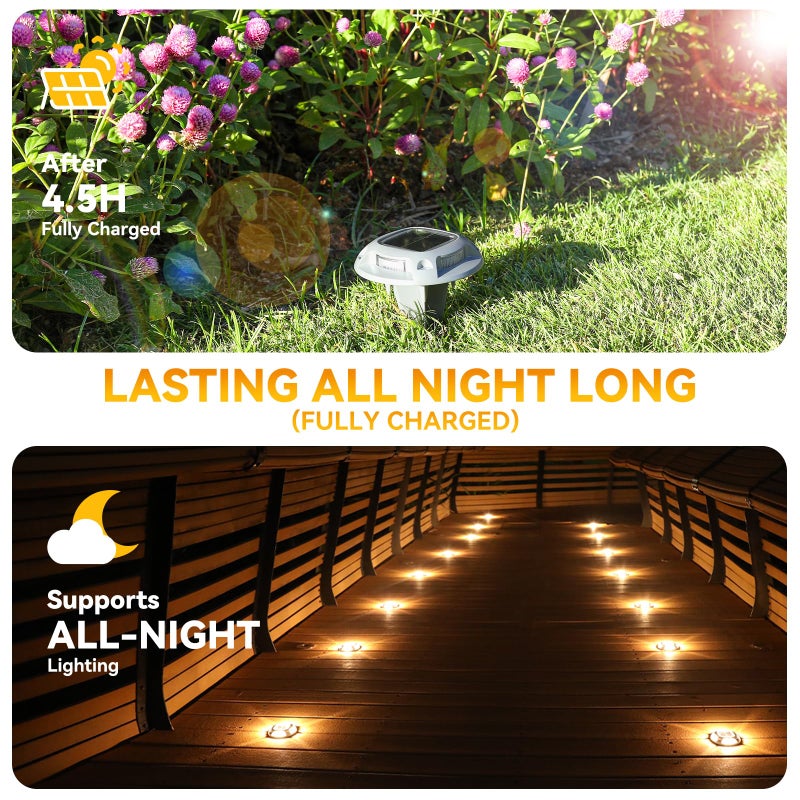 AGPTEK Solar Driveway Lights 12 Pack, 2 Colors in 1 Outdoor Solar Deck Dock Marine Waterproof LED Driveway Marker Security Lights for Outside Pathway,Boat Dock,Step,Walkway,Path,Garden (Warm & White) - Image 5