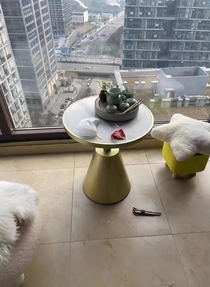 fashionhome Multipurpose Luxury Design Marble Coffee Table Round Sofa Side Table with Metal Base Gilded Frame Home Decoration Suitable for Living Room Bedroom Balcony 50x60 Centimeter  - Image 2
