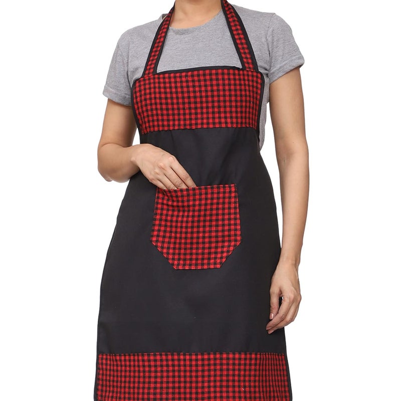 JMi Check and Plain Fabric Designer Waterproof Apron With Front Multi Purpose Pocket For Kitchen, Cooking, Dusting, Home. (Pack of 2) - Image 2
