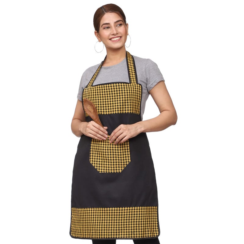 JMi Check and Plain Fabric Designer Waterproof Apron With Front Multi Purpose Pocket For Kitchen, Cooking, Dusting, Home. (Pack of 2) - Image 5