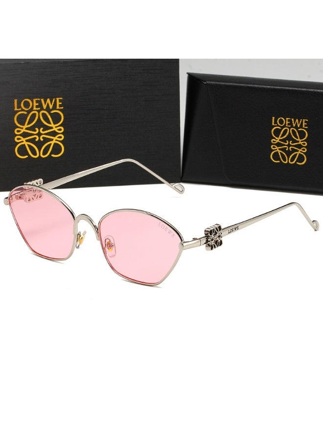 Loewe Anagram hexagonal sunglasses  in metal with a 3D LOEWE Anagram on the arm,Gold Frame Pink Lenses - Image 1