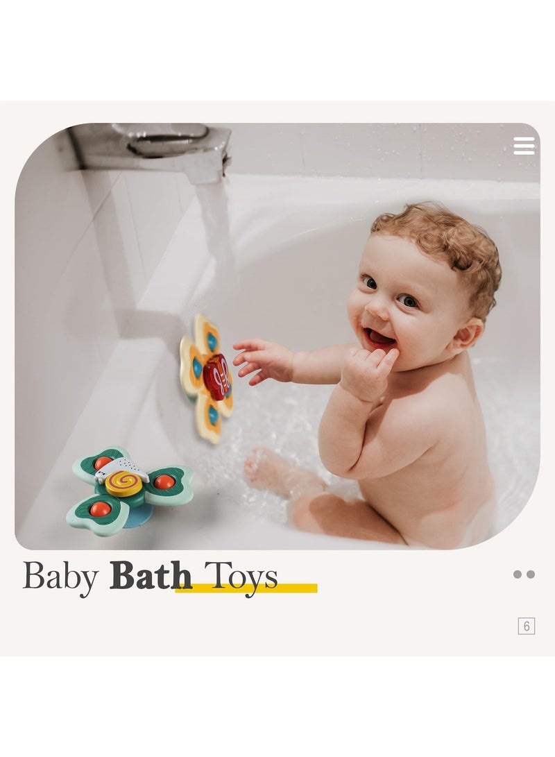3PCS Suction Cup Spinner Toys for 1 Year Old Boy Girl|Spinning Tops Bath Toys for Kids Ages 1-3|Sensory Toys for Baby 6 12 18 Months Boy Birthday Gift
