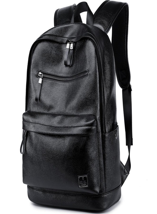 weiatas Black Leather Laptop Backpack for Men Women Work Travel, College School Backpack Casual Daypack fits 15.6 Inch - Image 1