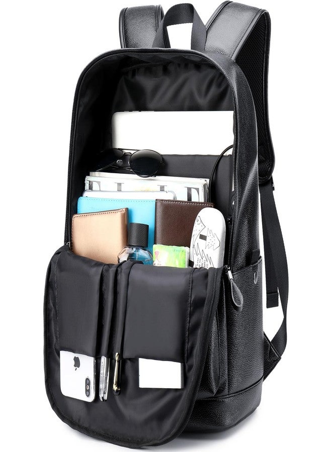 weiatas Black Leather Laptop Backpack for Men Women Work Travel, College School Backpack Casual Daypack fits 15.6 Inch - Image 2