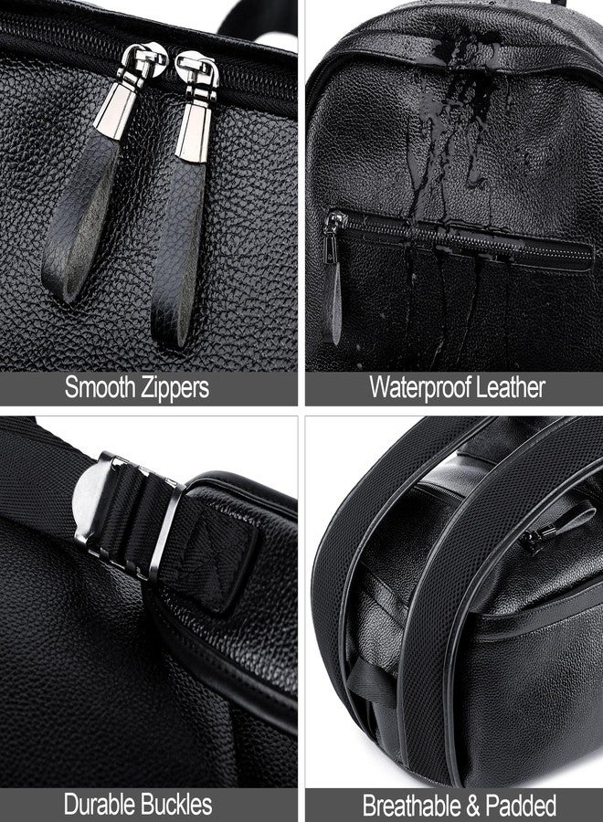 weiatas Black Leather Laptop Backpack for Men Women Work Travel, College School Backpack Casual Daypack fits 15.6 Inch - Image 5