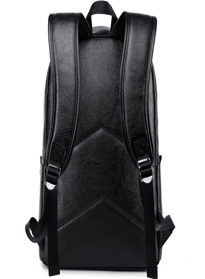 weiatas Black Leather Laptop Backpack for Men Women Work Travel, College School Backpack Casual Daypack fits 15.6 Inch - Image 3