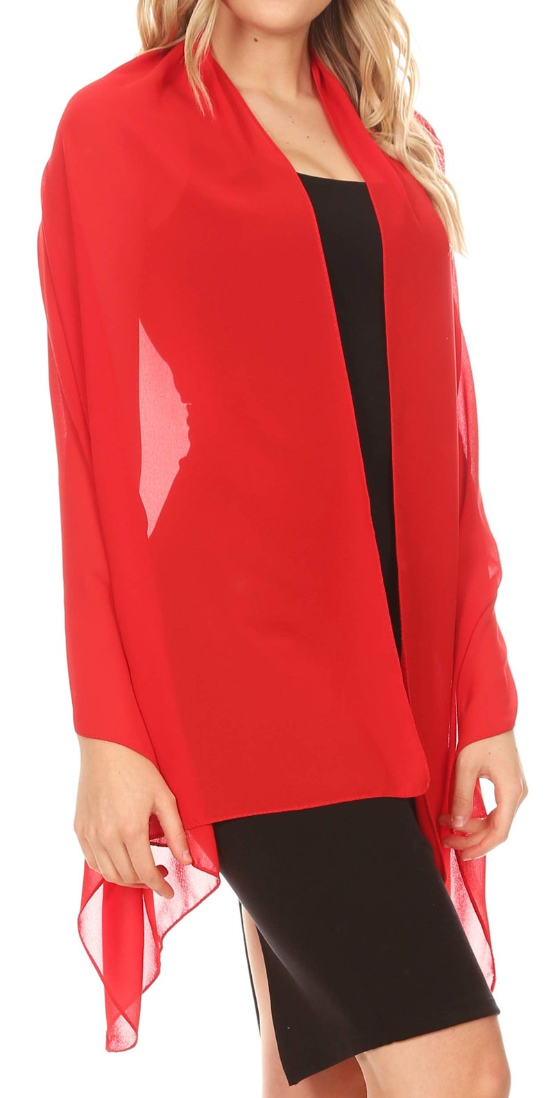 Sakkas 18225 - Jona Women Soft Sheer Chiffon Bridal Wedding Evening Scarf Shawl Wrap Stole - Red - 7029 - Image 2