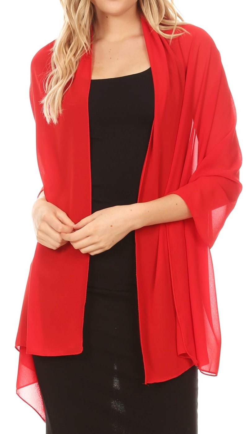 Sakkas 18225 - Jona Women Soft Sheer Chiffon Bridal Wedding Evening Scarf Shawl Wrap Stole - Red - 7029 - Image 1