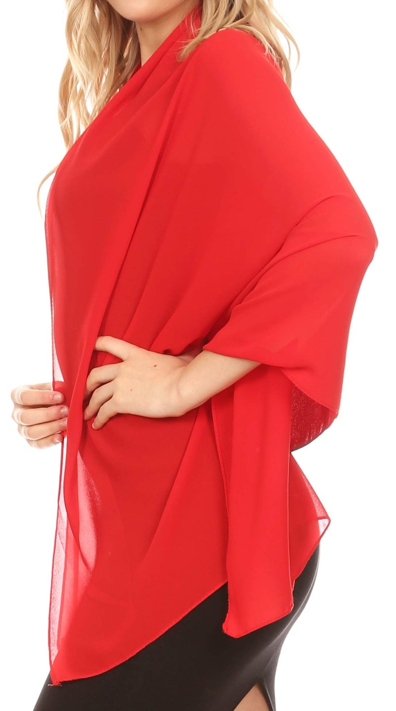 Sakkas 18225 - Jona Women Soft Sheer Chiffon Bridal Wedding Evening Scarf Shawl Wrap Stole - Red - 7029 - Image 3