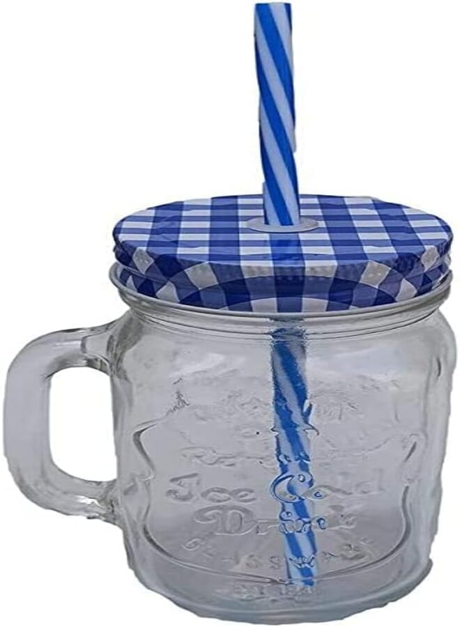 Spaceshoop one year warranty_Glass Jar With Lid And Straw - Blue