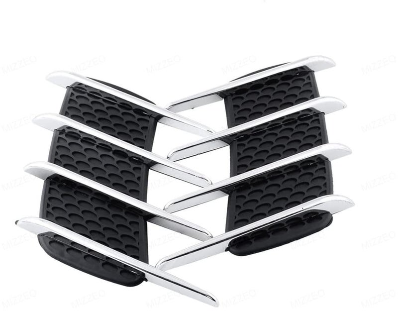 MIZZEO Fender Scoop Car Hood Vent (Pack of 2, 4 Line Stroke Design, Black & Silver) Universal Air Intake Grille Compatible with Hyundai Creta (Type-I) 2015-2020 - Image 2