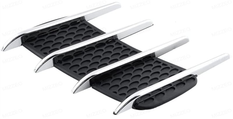 MIZZEO Fender Scoop Car Hood Vent (Pack of 2, 4 Line Stroke Design, Black & Silver) Universal Air Intake Grille Compatible with Hyundai Creta (Type-I) 2015-2020 - Image 3