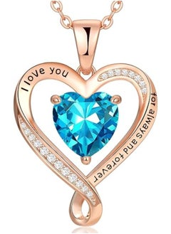 Zifeel Infinity Heart Pendant 925 Sterling Silver, Rose Gold Birthstone Necklace  - Image 1