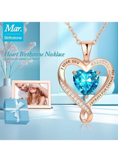 Zifeel Infinity Heart Pendant 925 Sterling Silver, Rose Gold Birthstone Necklace  - Image 4