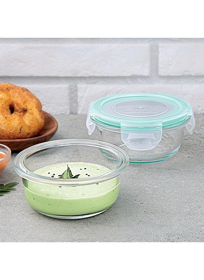 La Opala La Opala Cook Serve Store 100% Borosilicate Glass Storage Container | Clip N Store with Air-Tight Snap Lid | Round 210 ml | Microwave & Oven Proof | Dishwasher & Freezer Proof | Transparent  - Image 1
