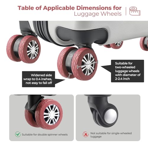 Wanzhuango 8 Pcs Upgrade Luggage Wheel Covers, Carry On Luggage Suitcases,Wear-Resistant, Anti-Noise, Silicone Wheel Protective Covers for 2-2.4" Spinner Wheel,Essential Travel Accessories (Brown) - Image 5