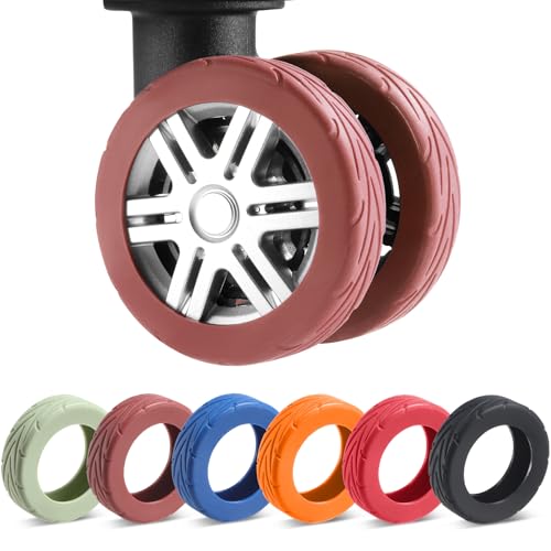 Wanzhuango 8 Pcs Upgrade Luggage Wheel Covers, Carry On Luggage Suitcases,Wear-Resistant, Anti-Noise, Silicone Wheel Protective Covers for 2-2.4" Spinner Wheel,Essential Travel Accessories (Brown) - Image 1