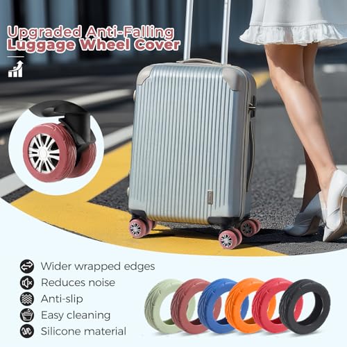 Wanzhuango 8 Pcs Upgrade Luggage Wheel Covers, Carry On Luggage Suitcases,Wear-Resistant, Anti-Noise, Silicone Wheel Protective Covers for 2-2.4" Spinner Wheel,Essential Travel Accessories (Brown) - Image 2