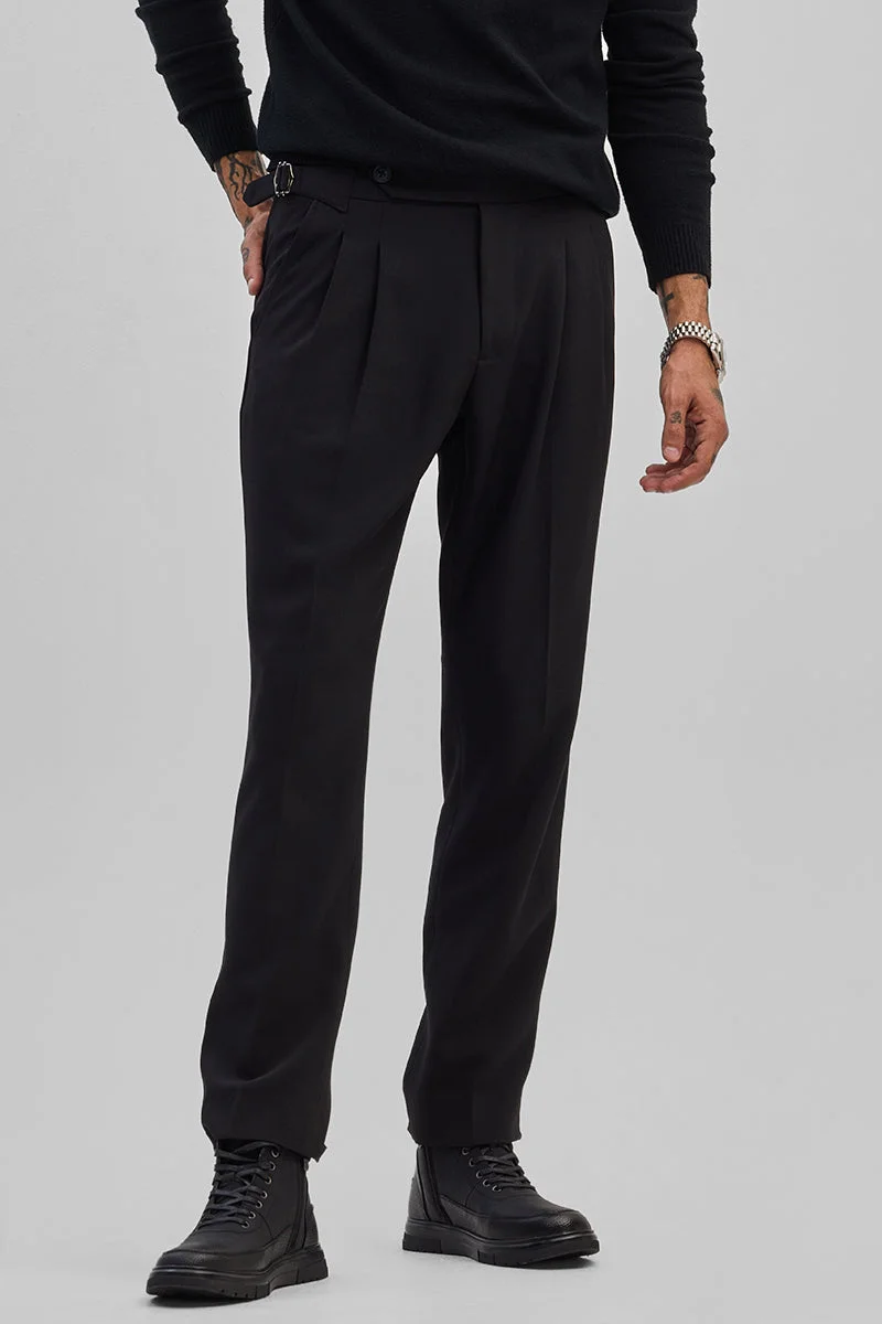 SNITCH Black Stretch Slim Fit Trousers
