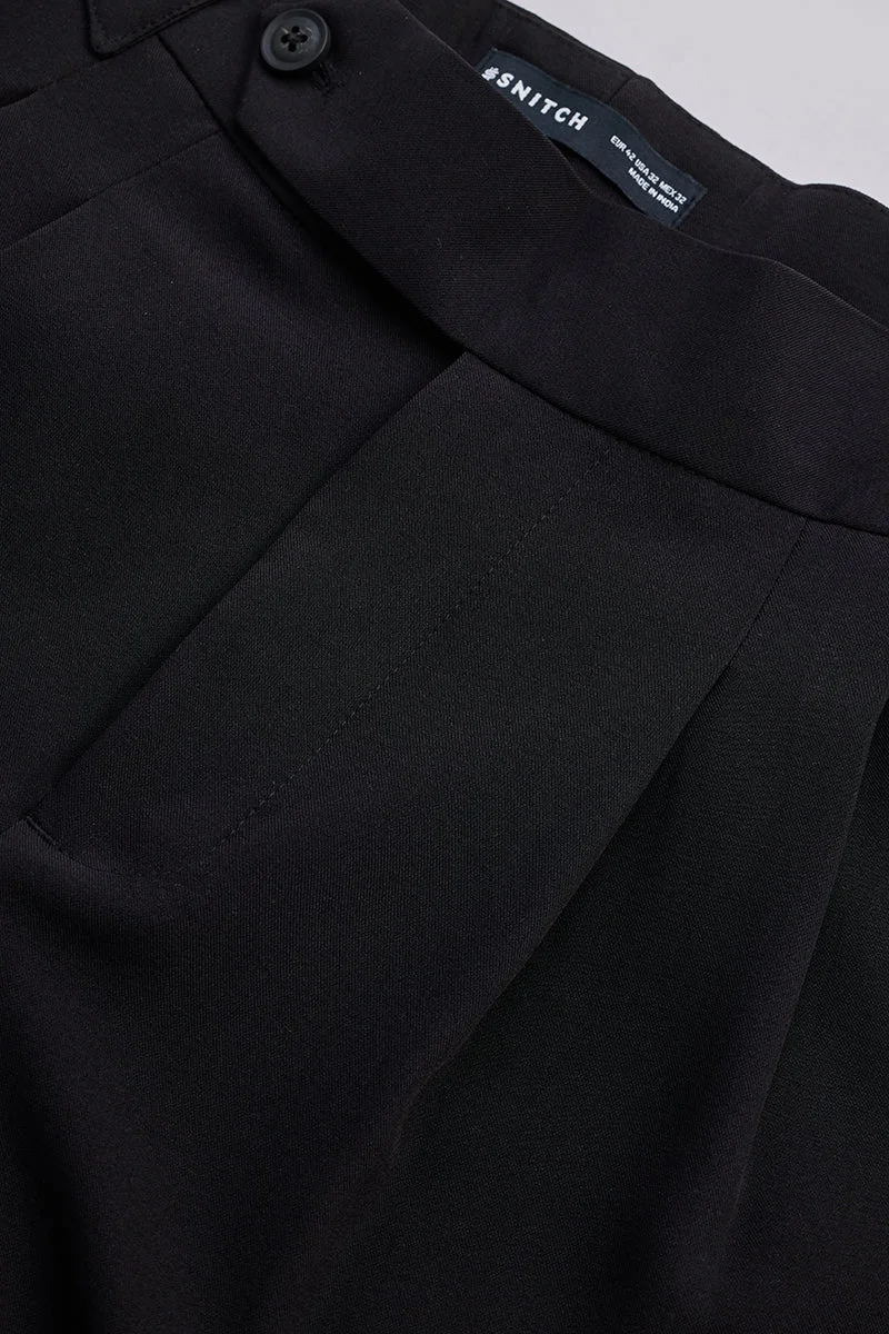 SNITCH Black Stretch Slim Fit Trousers