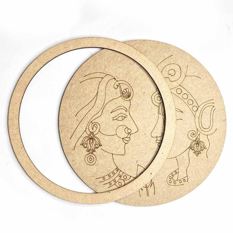 TANGYOAK Radha Krishna MDF Engraved Design Wall Plate with Frame DIY Craft Set Of 6 - Image 2