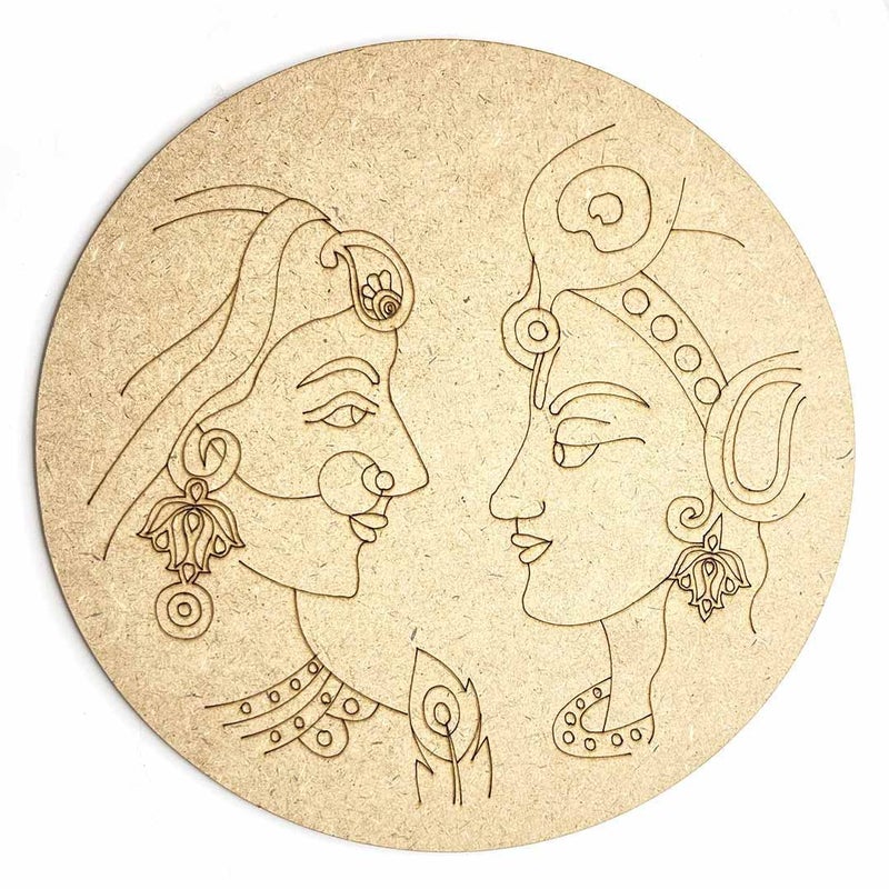 TANGYOAK Radha Krishna MDF Engraved Design Wall Plate with Frame DIY Craft Set Of 6 - Image 4