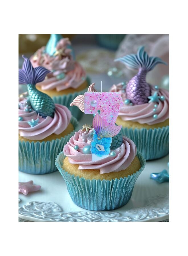 يُسلِّم شموع عيد ميلاد بطابع حورية البحر، لوازم حفلات أعياد الميلاد اللامعة بأرقام الفتيات، ديكورات حفلات الذكرى السنوية (بطابع حورية البحر، رقم 7) - Image 2