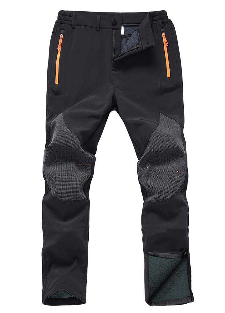 Gash Hao Mens Snow Ski Waterproof Softshell Snowboard Pants Outdoor Hiking Fleece Lined Zipper Bottom Leg 180Black 34W x 30L