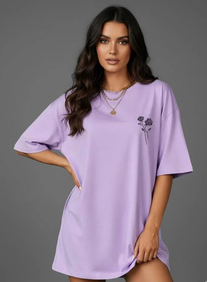 Take Two Women Light Purple Oversized Printed T-shirt By Rigo