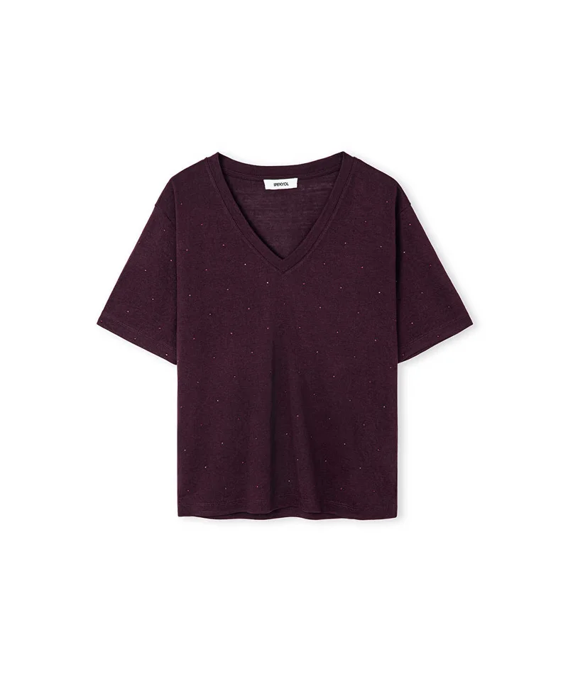 Ipekyol  Rhinestone V-Neck T-Shirt for Women | Best Price UAE