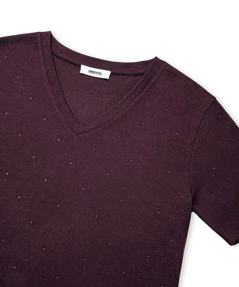 Ipekyol  Rhinestone V-Neck T-Shirt for Women | Best Price UAE